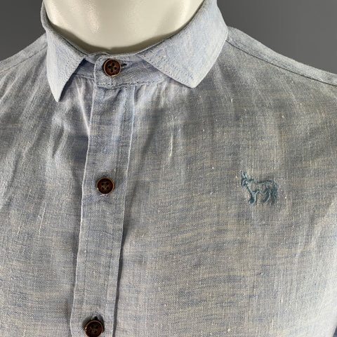 KINGSLEY Size M Blue Heather Linen Spread Collar Short Sleeve Shirt