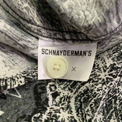 SCHNAYDERMAN'S Size M Grey White Zodiac Print Viscose Silk Short Sleeve Shirt
