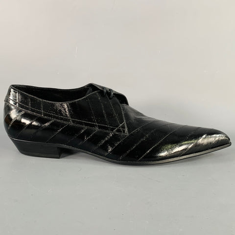JIMMY CHOO Size 10 Black Diagonal Stripe Leather Pointed Toe Lace-Up Shoes