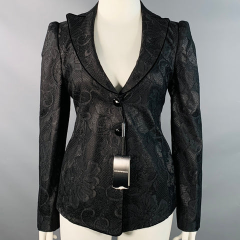EMPORIO ARMANI Size 12 Black Polyester Blend Lace Peak Lapel Jacket Blazer