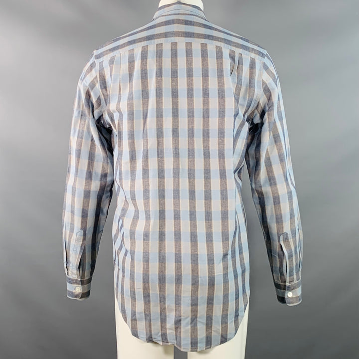 OUR LEGACY SS16 Size 38 Blue Grey Plaid Linen Cotton One Pocket Long Sleeve Shirt