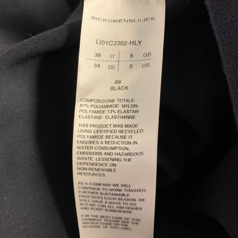 RICK OWENS Size 2 Black Nylon Eastane Ruched Asymmetrical Mini Skirt