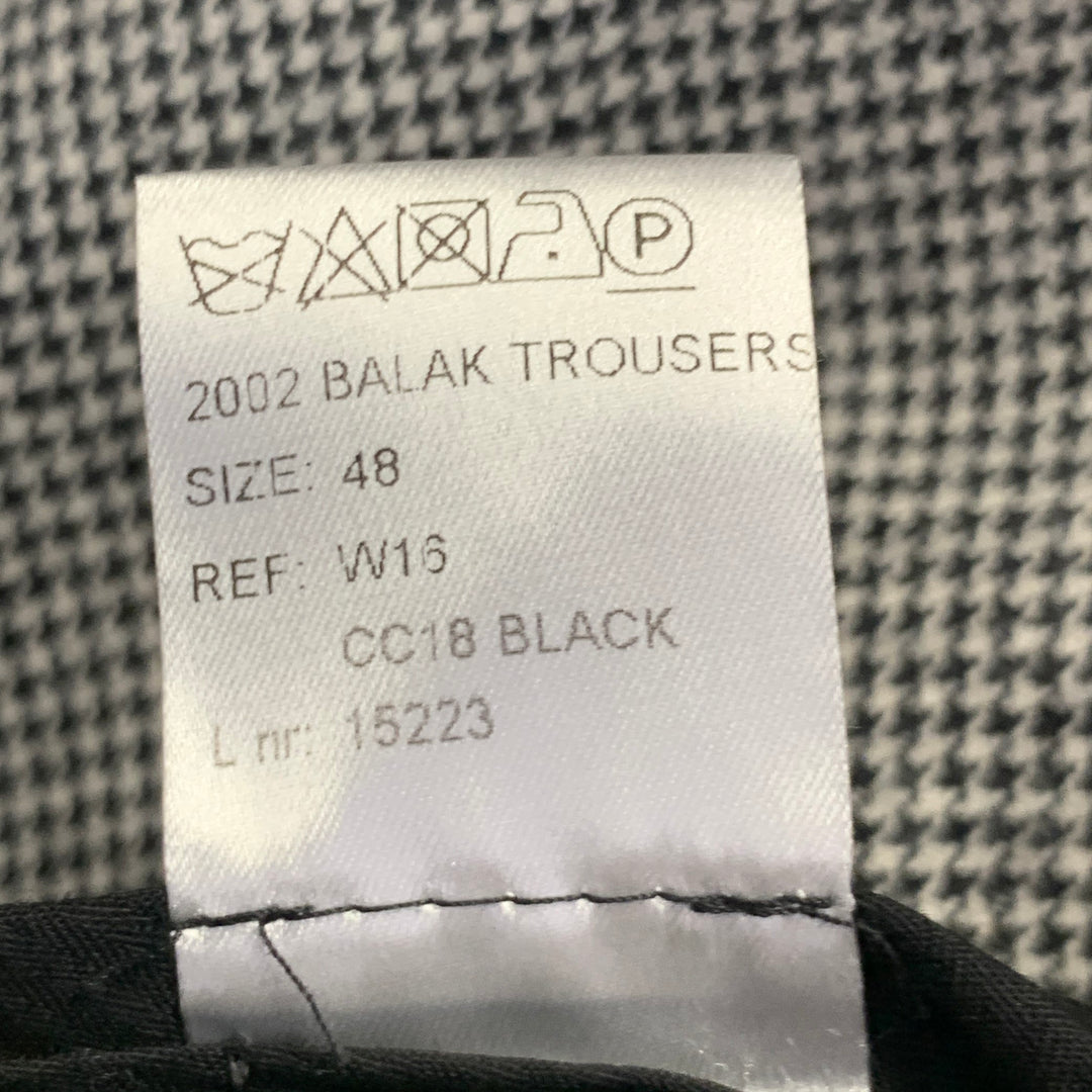 WALTER VAN BEIRENDONCK Size 32 Black White Houndstooth Pleated Cuffed Dress Pants
