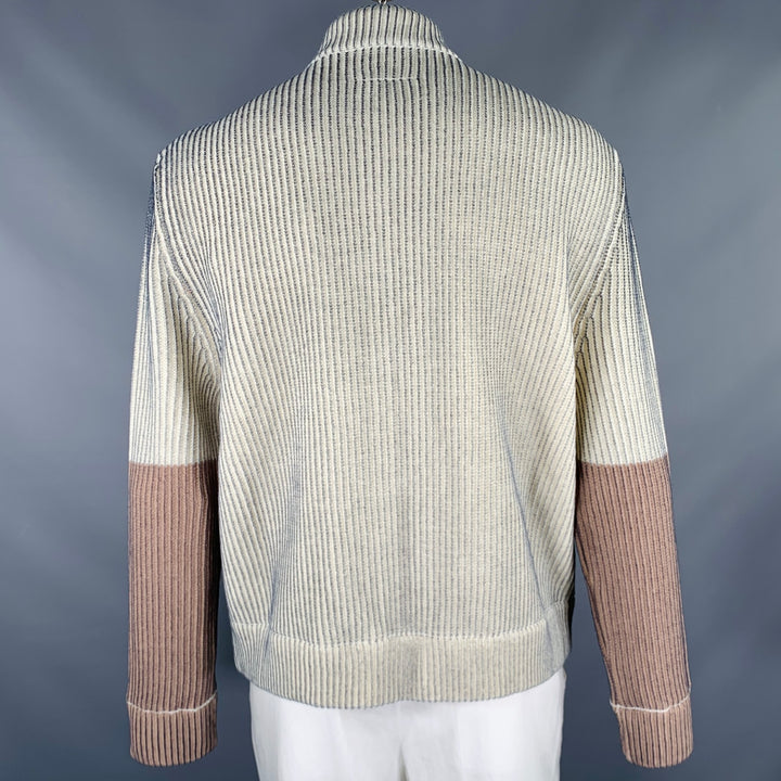 MAISON MARGIELA Size L Cream Grey Two Toned Acrylic Wool Zip Up Sweater