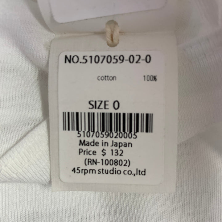 45rpm Size XS White Cotton 3/4 Sleeves Casual Top