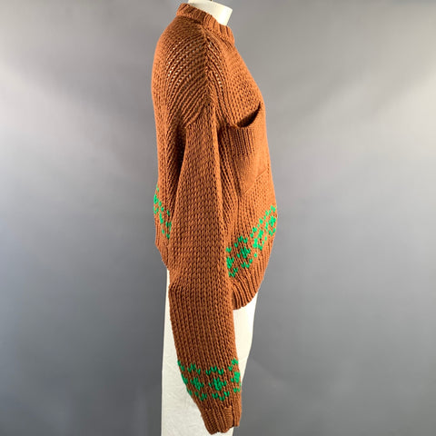 RAF SIMONS FW2017 Size M Brown Green Knitted Wool Crew Neck Sweater