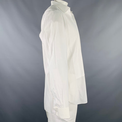 BRIONI Size L White Cotton Tuxedo Long Sleeve Shirt