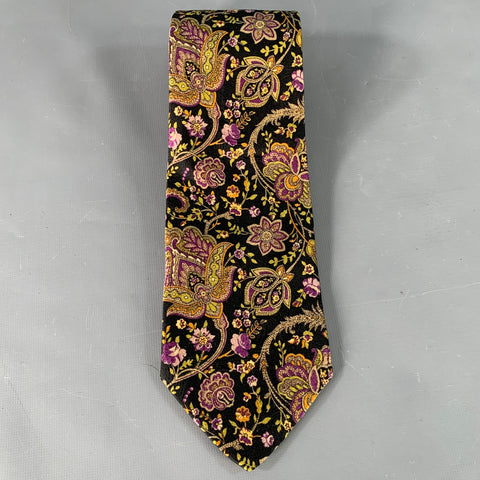 ROBERT TALBOTT Black Purple Green Paisley Silk Tie