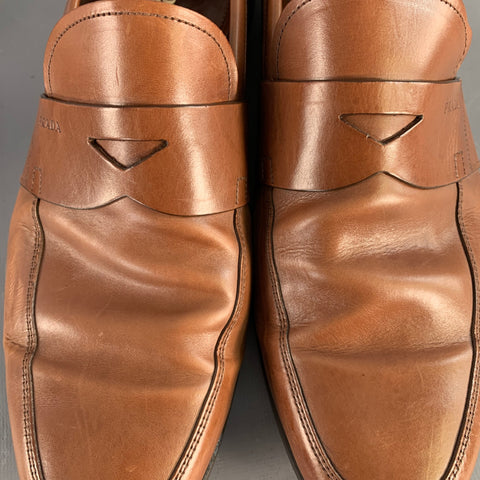 PRADA Size 9.5 Brown Leather Slip On Penny Loafers