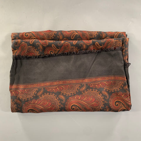 LUCIANO Size One Size Black Burgundy Paisley Silk Wool Scarves