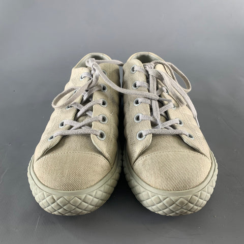 CHANEL Size 8.5 Grey Canvas Quilted Leather Trim Lace Up Sneakers