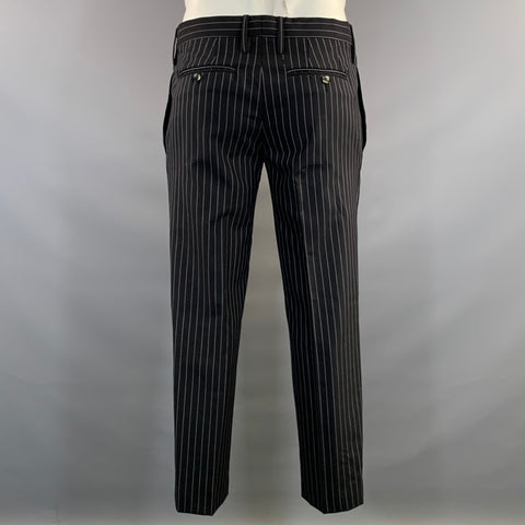 GUCCI Chest Size 42 Black Light Grey Pinstripe Wool Notch Lapel 36 28 Suit