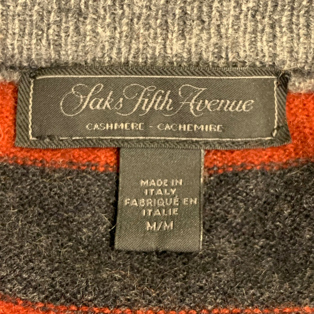 SAKS FIFTH AVENUE Size M Grey Multi Color Stripe Cashmere Crew Neck Sweater