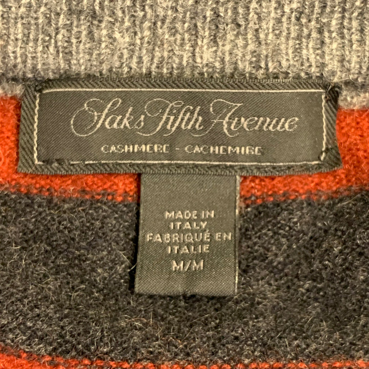 SAKS FIFTH AVENUE Size M Grey Multi Color Stripe Cashmere Crew Neck Sweater