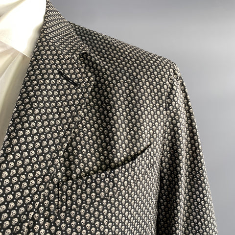 ALEXANDER MCQUEEN Chest Size 44 Black Grey Skulls Cotton Notch Lapel Sport Coat