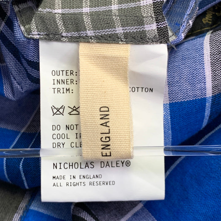 NICHOLAS DALEY Size M Blue Brown Plaid Cotton Side Ties Shirt Jacket