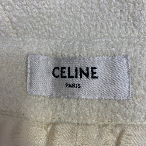CELINE Size 8 Cream Wool Blend Boucle Two Pockets Snaps Mini Skirt