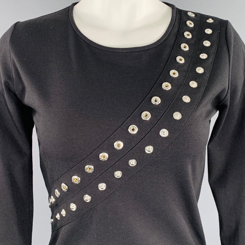 ALTUZARRA Size XS Black Viscose Blend Snaps Studded Crew Neck Pullover