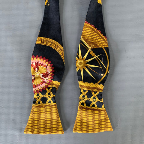 HERMES Black Multi-Color Basket Weave Silk Bow Tie
