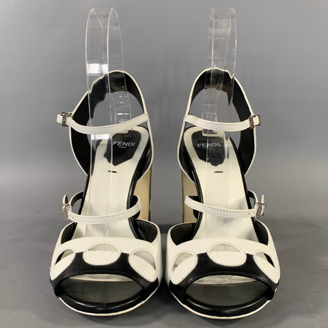 FENDI Size 6 Black White Leather Polka Dot Sandals