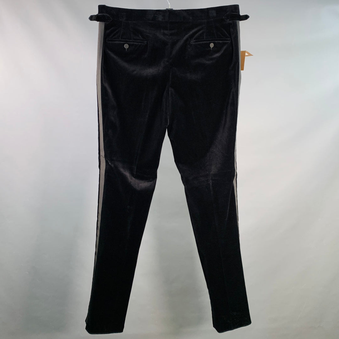BURBERRY Size 38 Black Velvet Cotton Tuxedo Dress Pants Sui Generis Designer Consignment BURBERRY Size 38 Black Velvet Cotton Tuxedo Dress Pants Sui Generis Designer Consignment