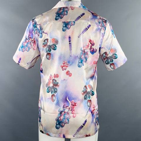 NAHMIAS Size S Grape Swishers Purple Beige Print Silk Blend Short Sleeve Shirt