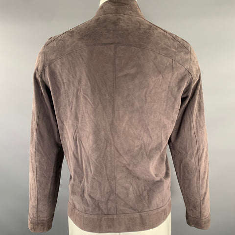BARCELINO Blouson réversible en cuir et daim mélangés à motifs, taille S, marron