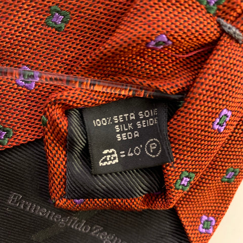Cravate en soie à motif abstrait vert violet rouille ERMENEGILDO ZEGNA
