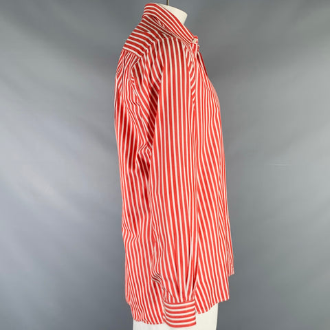 ERMENEGILDO ZEGNA Size L Red White Stripe Cotton Button Up Long Sleeve Shirt
