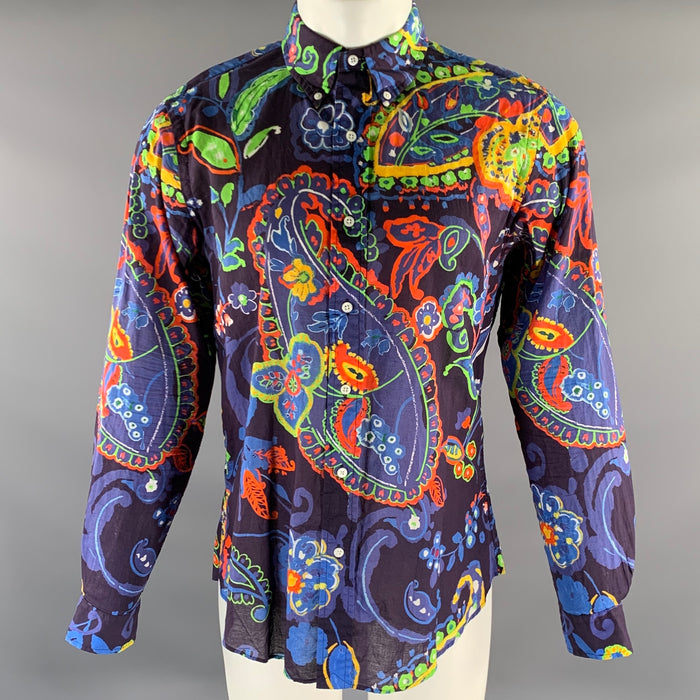 RALPH LAUREN Size M Navy Blue Floral Paisley Long Sleeve Shirt