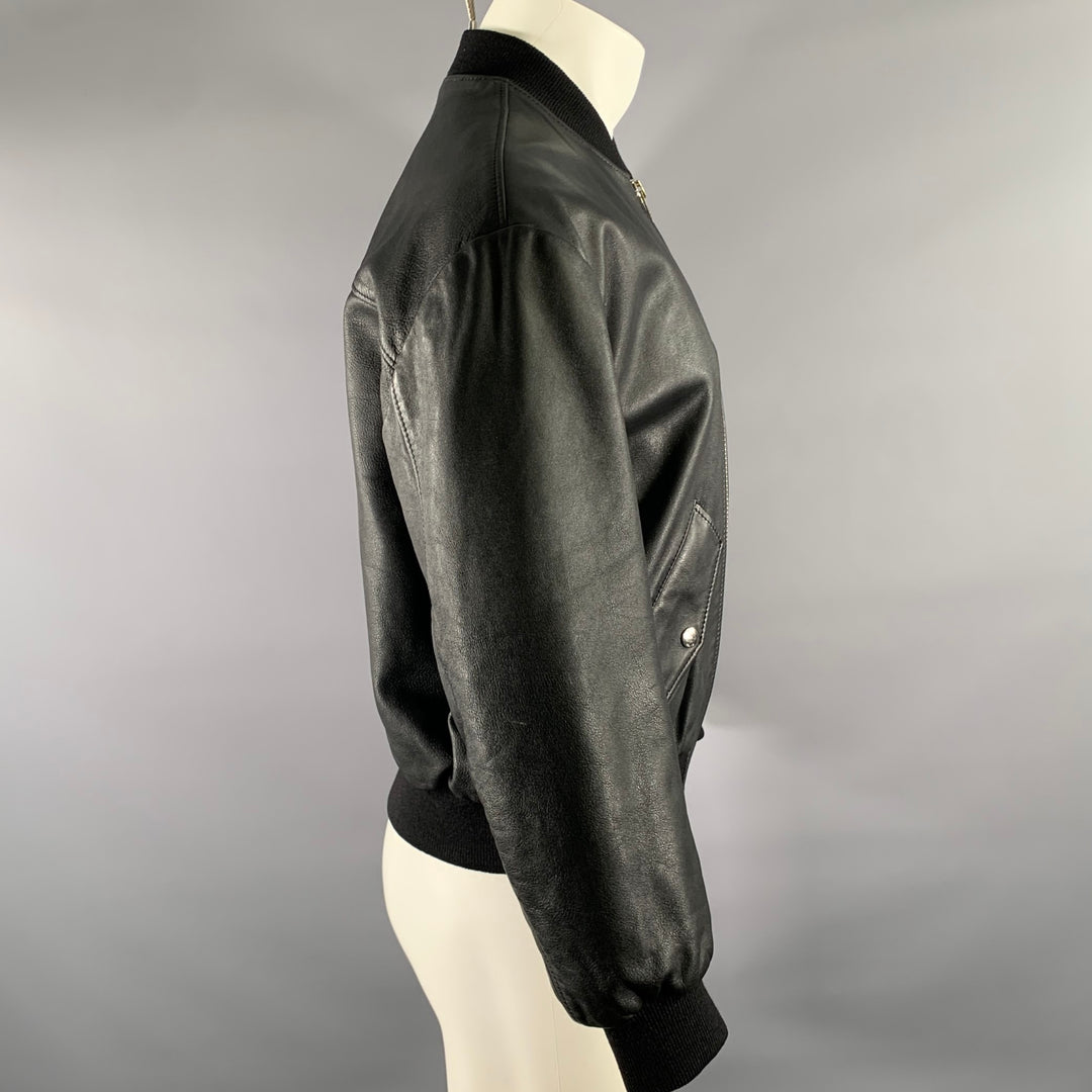 CELINE Size M Black Leather Bomber Jacket
