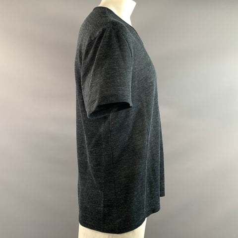 JOHN VARVATOS Size XL Navy Linen Polyamide V Neck T shirt