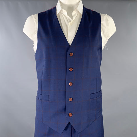 GIOVANNI BRESCIANI Size 46 Regular Blue Rust Window Pane Wool Suit