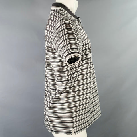 PRADA Size M Grey White Stripe Cotton Pique Buttoned Polo
