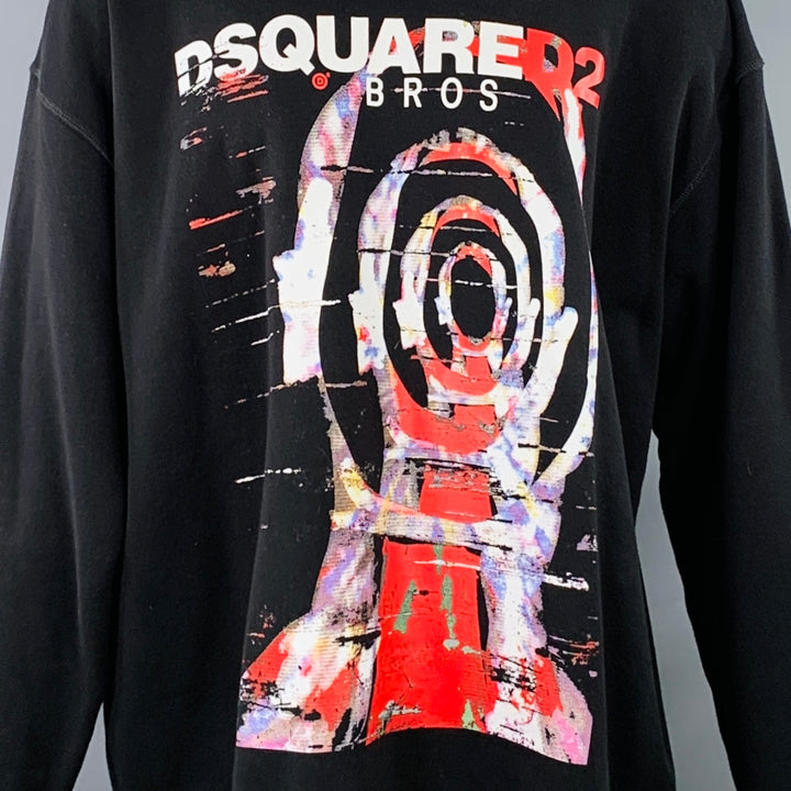 DSQUARED2 BROS Size M Black Red Print Cotton Oversized Crew Neck Sweatshirt