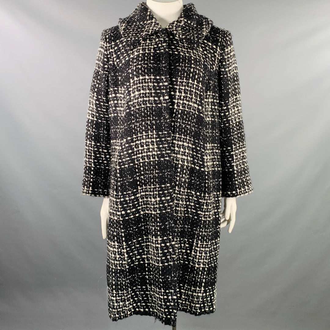 MARINA RINALDI Size L Black White Wool Blend Tweed Overcoat Coat
