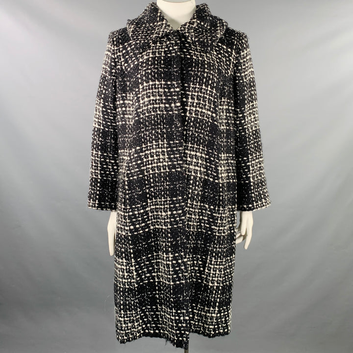 MARINA RINALDI Size L Black White Wool Blend Tweed Overcoat Coat