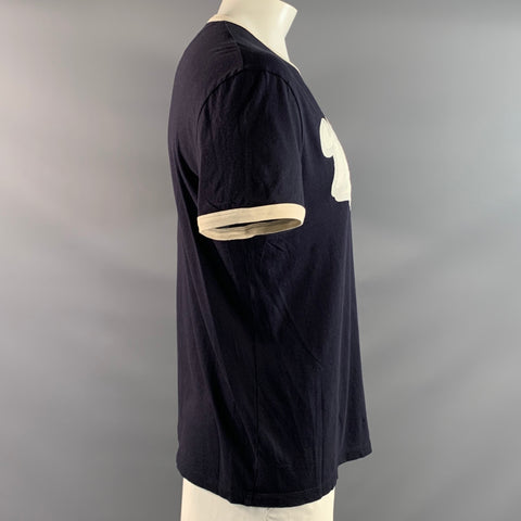 VALENTINO Size XL Navy White Logo Cotton Crew Neck T Shirt