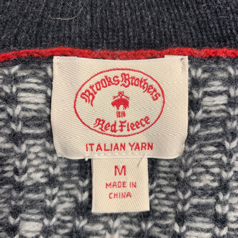BROOKS BROTHERS Size M Grey Red Nordic Merino Wool Blend Shawl Cardigan