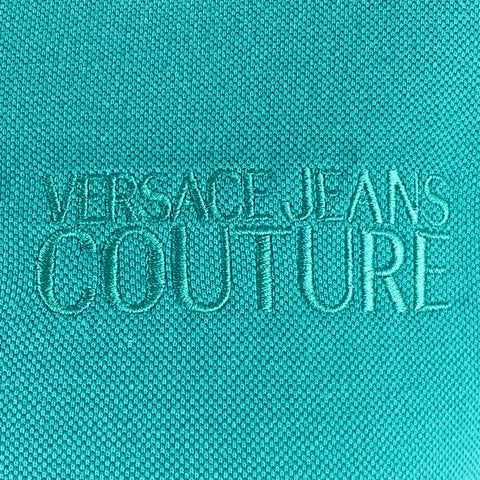 VERSACE JEANS COUTURE Size L Turquoise Blue Green Baroque Knit Polo