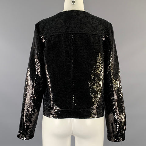 NEIMAN MARCUS Size M Black Polyethylene Blend Sequined Snaps Jacket