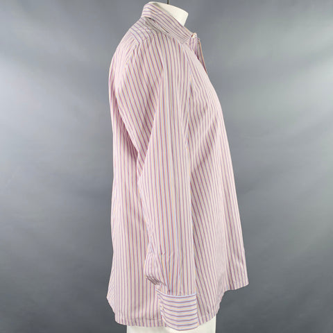 CHARVET Size L Blue Red Yellow Stripe Cotton Curved Cutaway Long Sleeve Shirt