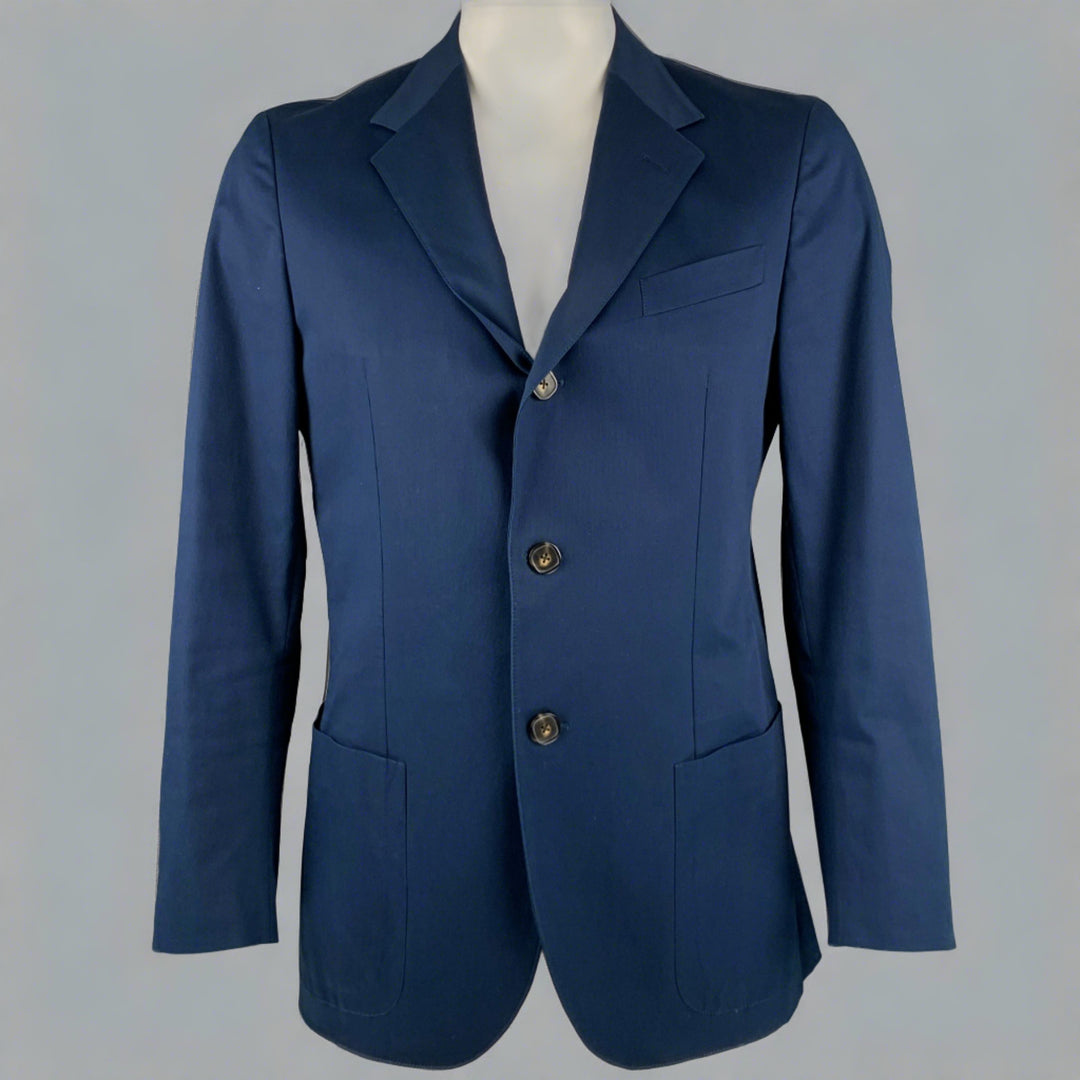 FACONNABLE Size L Navy Cotton Blend Single Breasted Notch Lapel Sport Coat