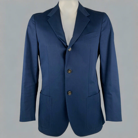 FACONNABLE Size L Navy Cotton Blend Single Breasted Notch Lapel Sport Coat
