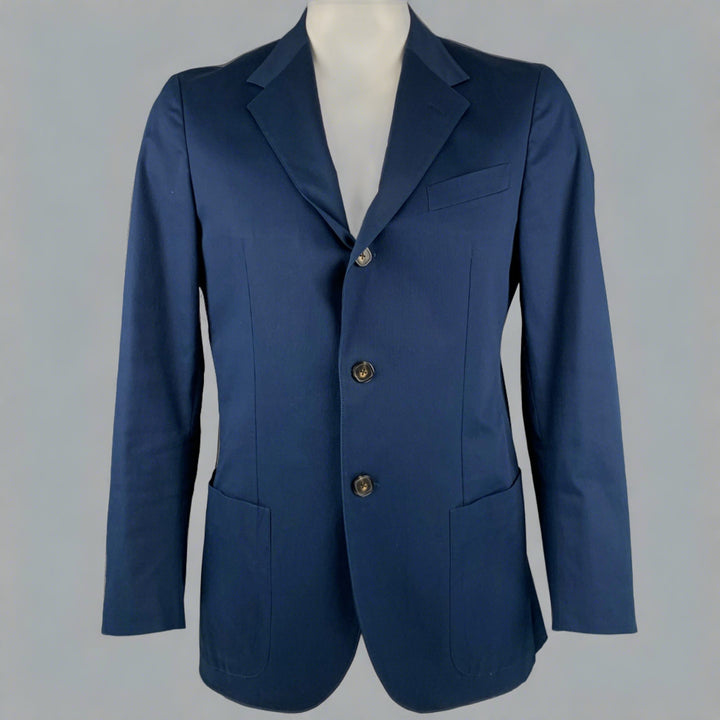FACONNABLE Size L Navy Cotton Blend Single Breasted Notch Lapel Sport Coat