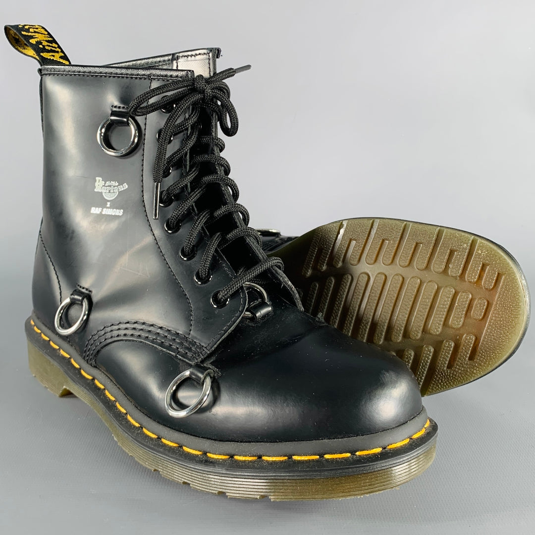 RAF SIMONS Size 9 Black Rings Leather Lace-Up Boots