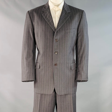 PAUL SMITH Size 46 Westbourne Regular Grey Purple Pinstripe Wool Notch Lapel Suit