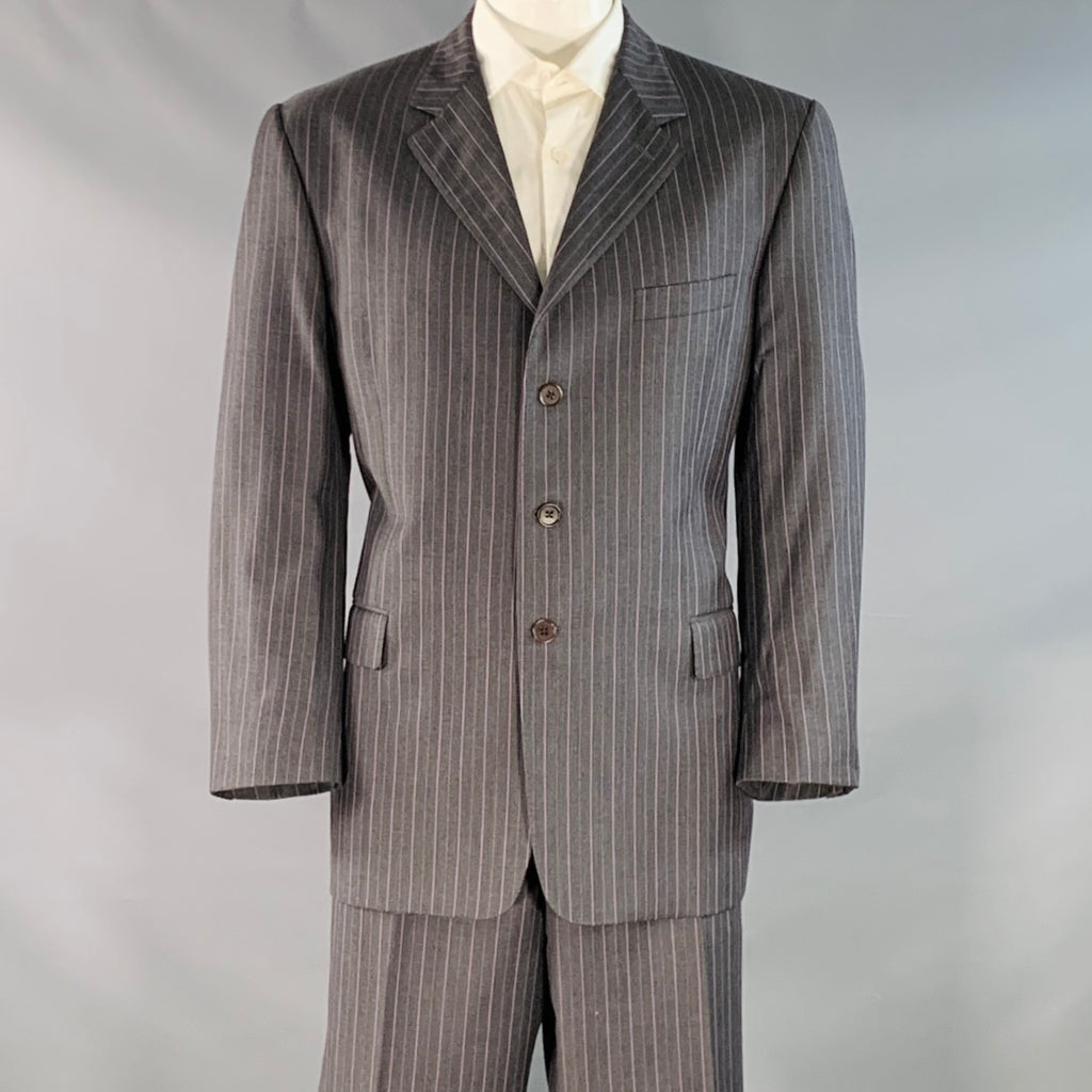PAUL SMITH Size 46 Westbourne Regular Grey Purple Pinstripe Wool