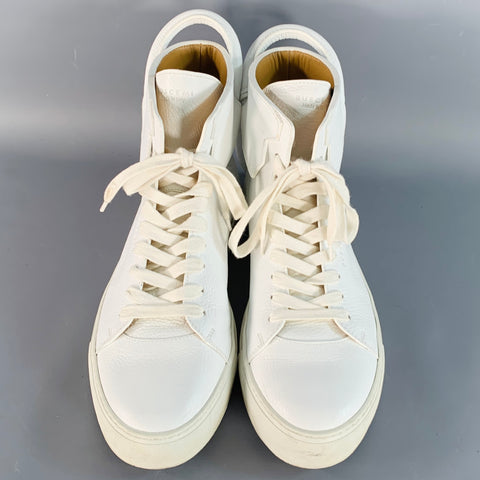 BUSCEMI Size 10 White Gold Tone Leather High Top Sneakers