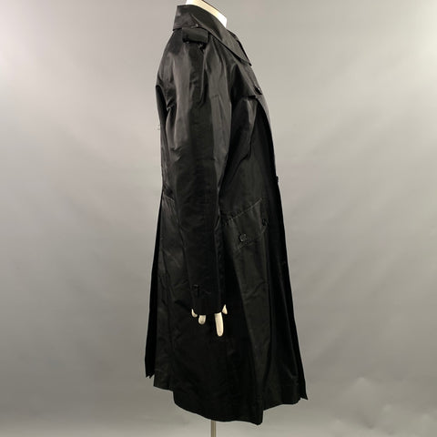 RALPH LAUREN Size L Black Silk Shimmer Double Breasted Rain Coat